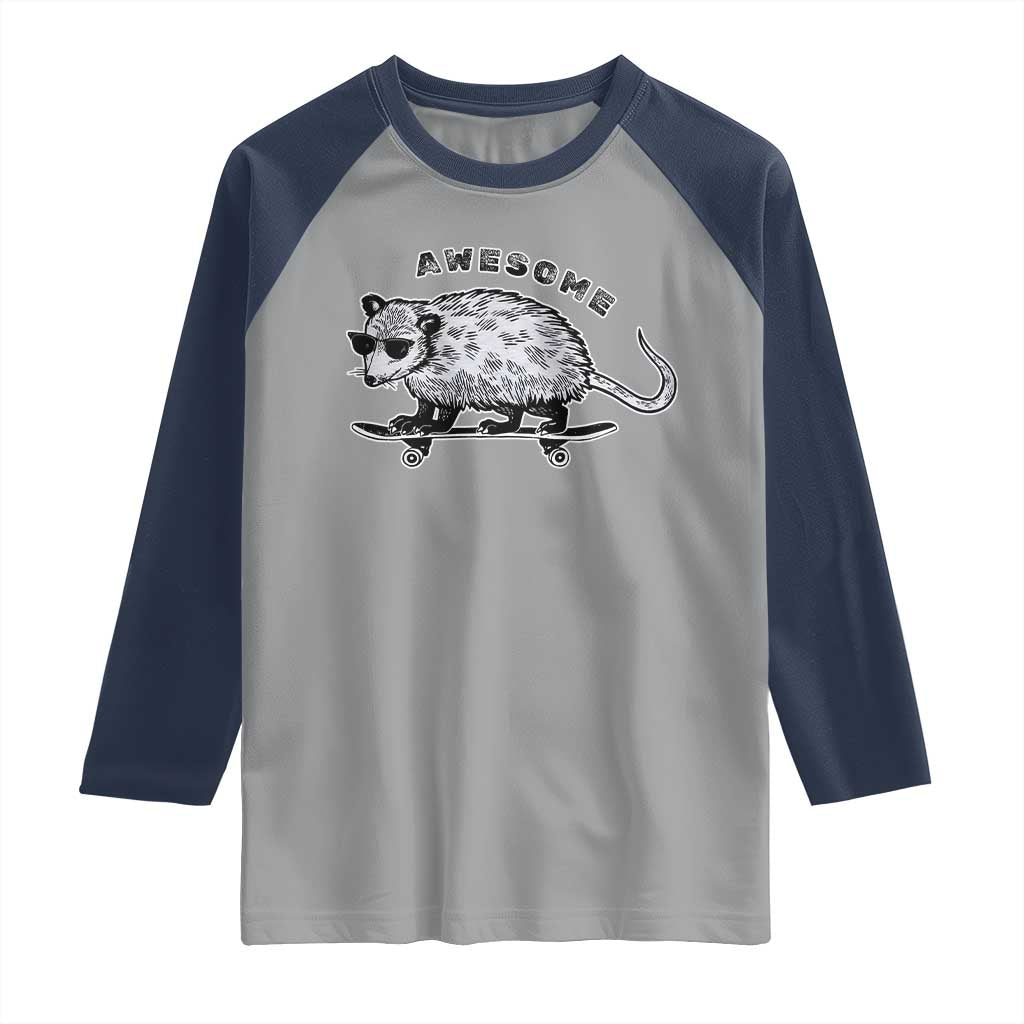Funny Opossum Meme Raglan Shirt Awesome Possum Cool 90s Retro Vintage Animal Lover TS02 Sport Gray Navy Print Your Wear