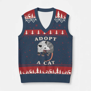 Funny Opossum Meme V-Neck Knit Sweater Vest Adopt A Cat Possum Team Trash Vibes TS02 Navy Red Print Your Wear