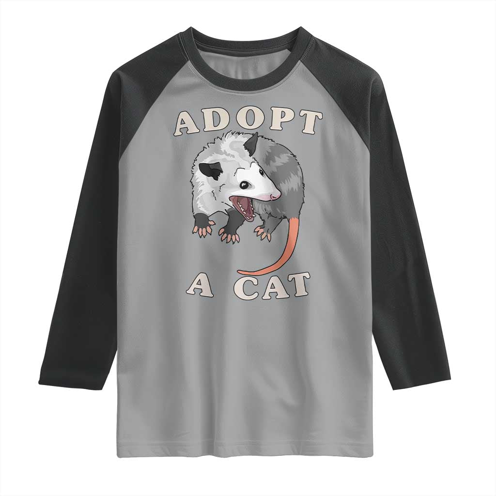 Funny Opossum Meme Raglan Shirt Adopt A Cat Possum Team Trash Vibes TS02 Sport Gray Black Print Your Wear
