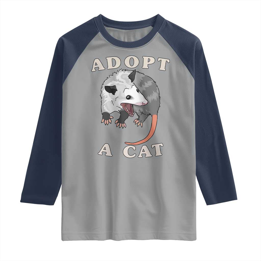 Funny Opossum Meme Raglan Shirt Adopt A Cat Possum Team Trash Vibes TS02 Sport Gray Navy Print Your Wear