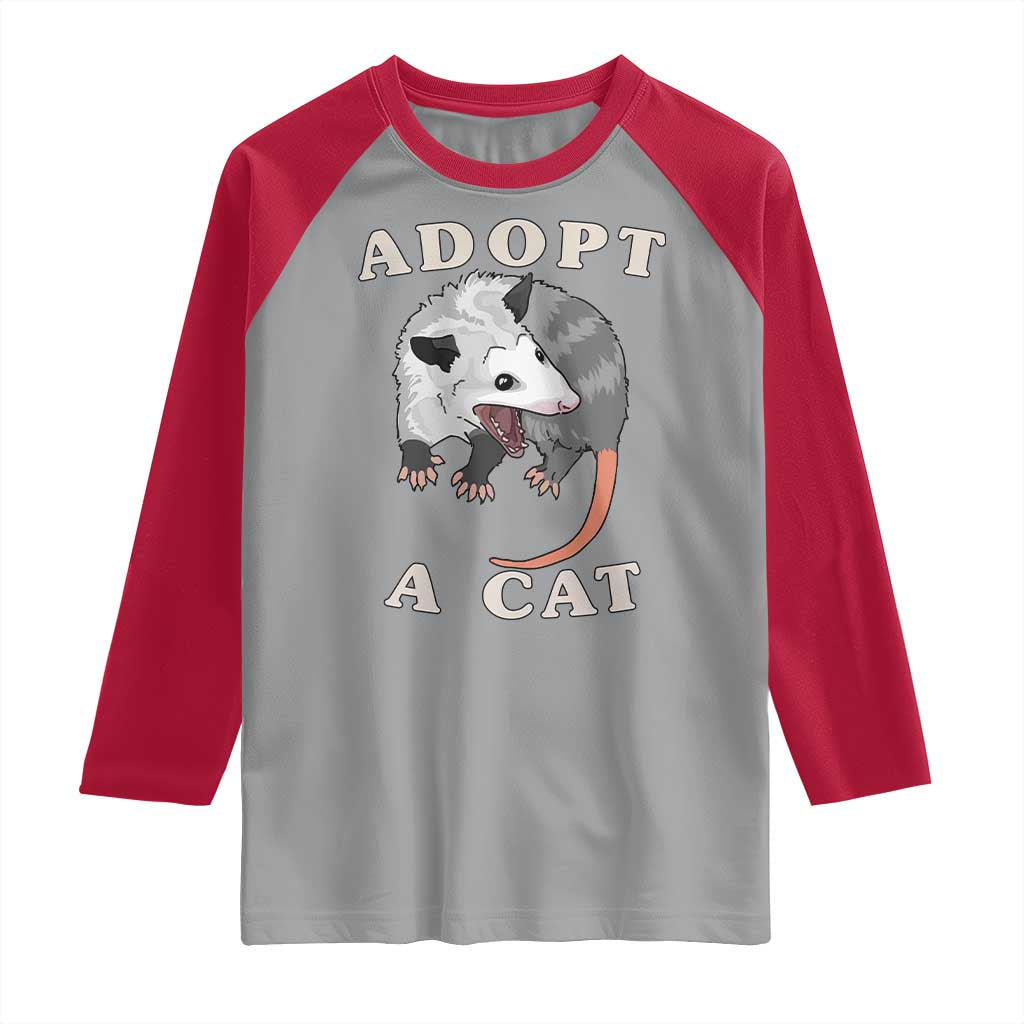 Funny Opossum Meme Raglan Shirt Adopt A Cat Possum Team Trash Vibes TS02 Sport Gray Red Print Your Wear