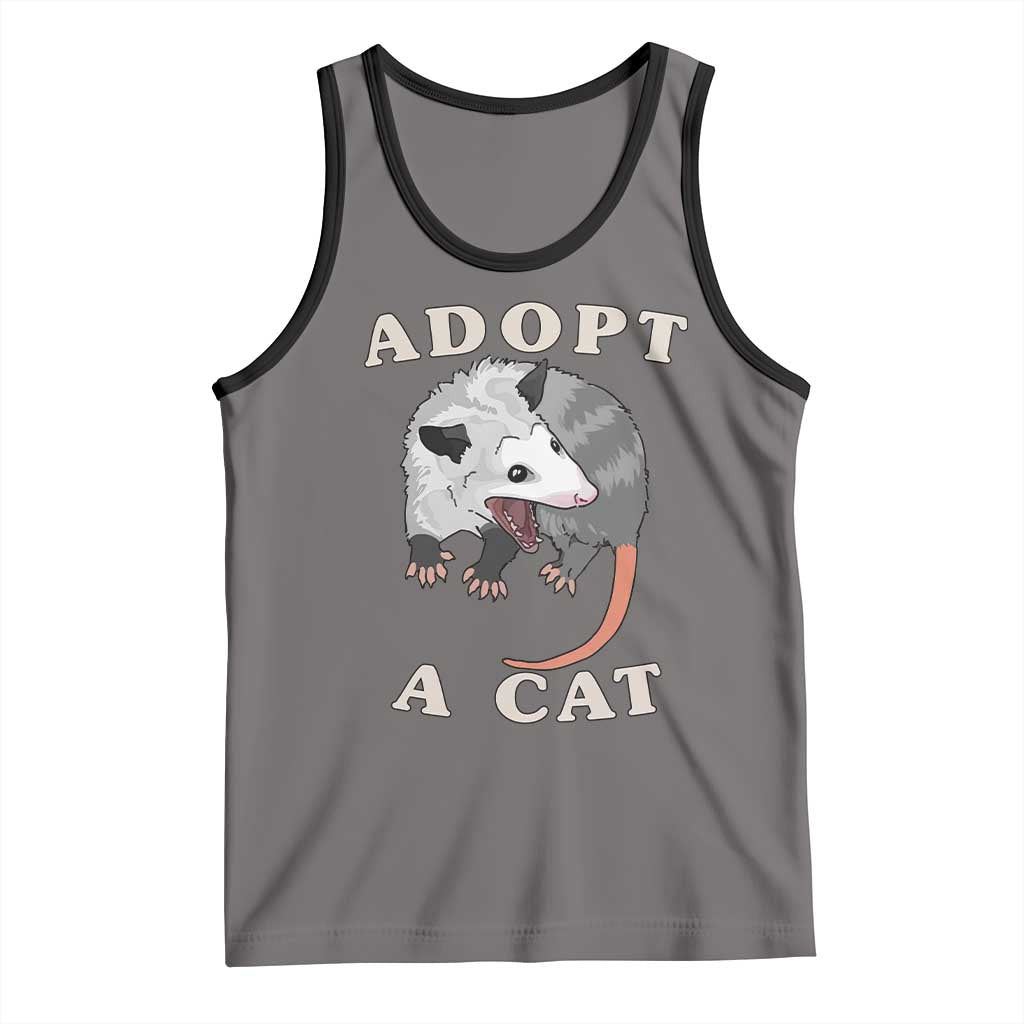 Funny Opossum Meme Tank Top Adopt A Cat Possum Team Trash Vibes TS02 Deep Heather Black Print Your Wear
