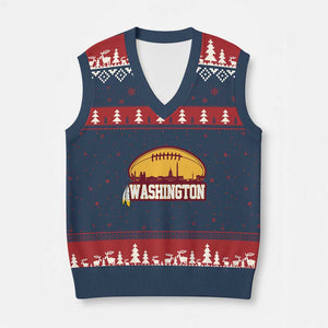 Washington Skyline Native American Feather Pride V-Neck Knit Sweater Vest Football Sports Fan TS02 Navy Red Print Your Wear