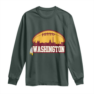 Washington Skyline Native American Feather Pride Long Sleeve Shirt Football Sports Fan TS02 Dark Forest Green Print Your Wear