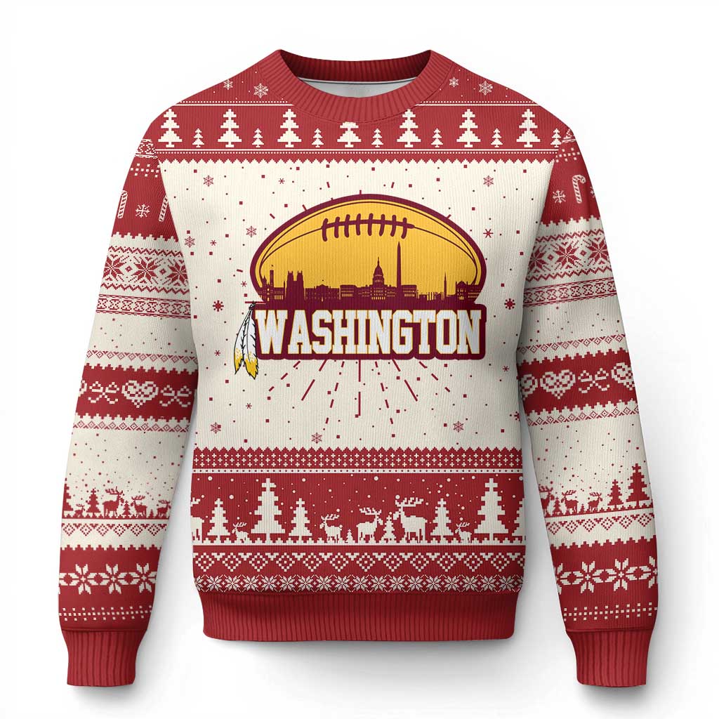 Washington Knit Sweatshirt Football Native American Feather TS02 Red Print Your Wear