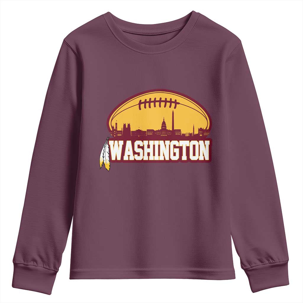Washington Skyline Native American Feather Pride Youth Sweatshirt Football Sports Fan TS02 Maroon Print Your Wear