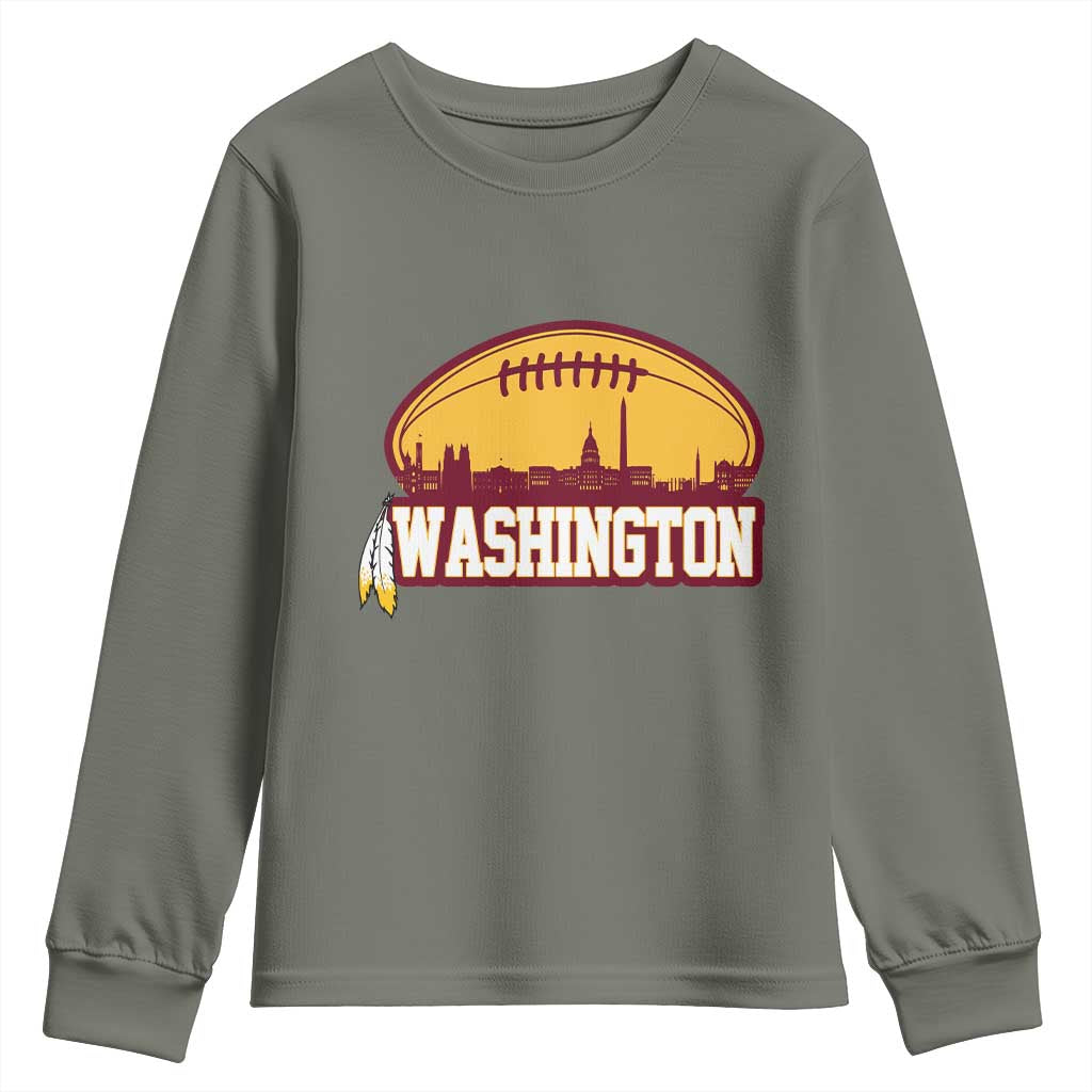 Washington Skyline Native American Feather Pride Youth Sweatshirt Football Sports Fan TS02 Military Green Print Your Wear