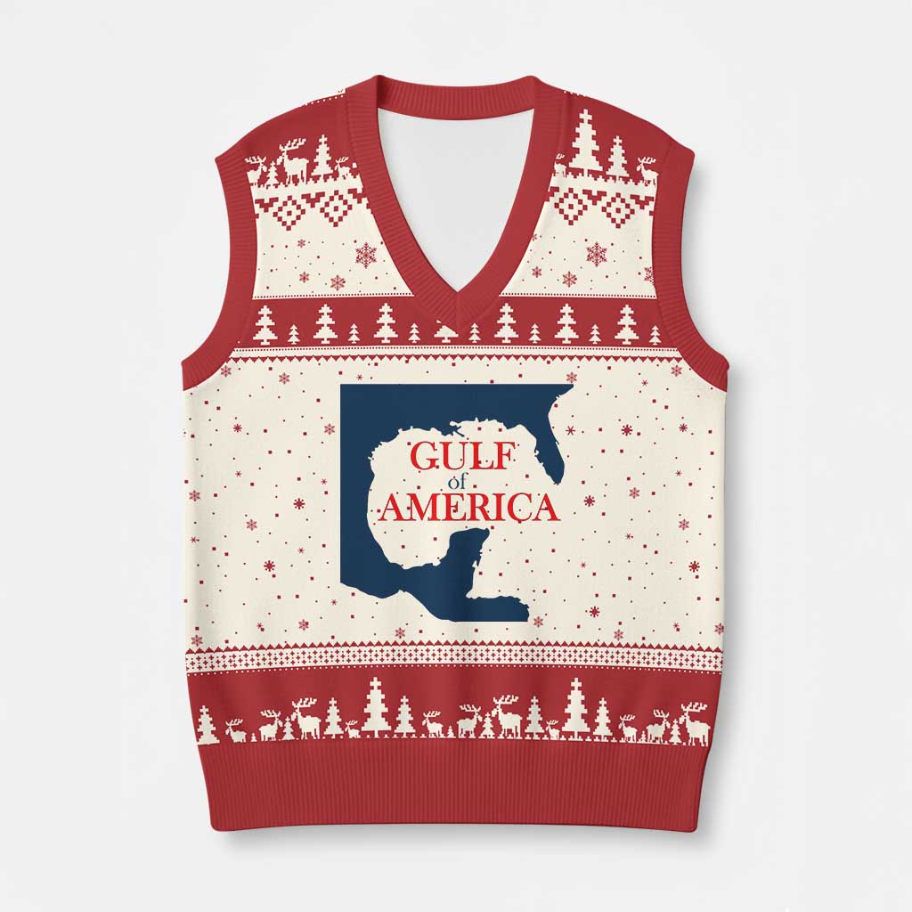 Trump America's Gulf V-Neck Knit Sweater Vest North America Map TS02 Beige Red Print Your Wear