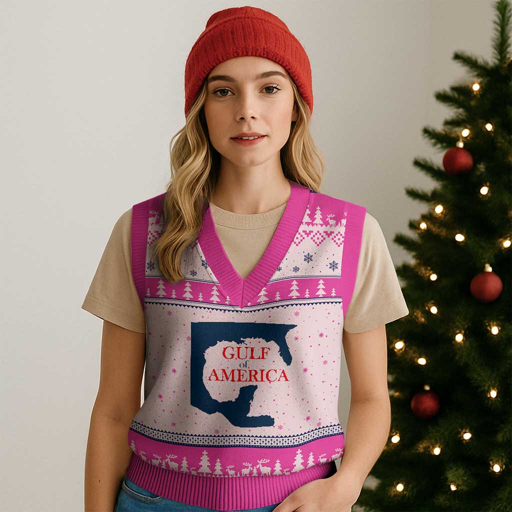 Trump America's Gulf V-Neck Knit Sweater Vest North America Map TS02 Hot Pink Print Your Wear