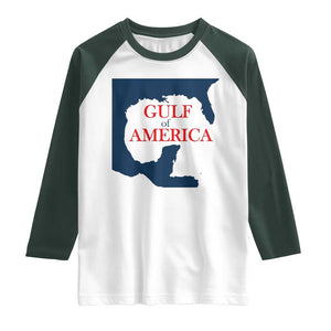 Trump America's Gulf Raglan Shirt North America Map TS02 White Dark Forest Green Print Your Wear
