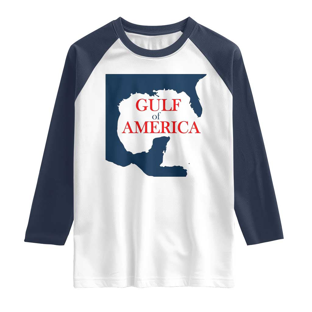 Trump America's Gulf Raglan Shirt North America Map TS02 White Navy Print Your Wear