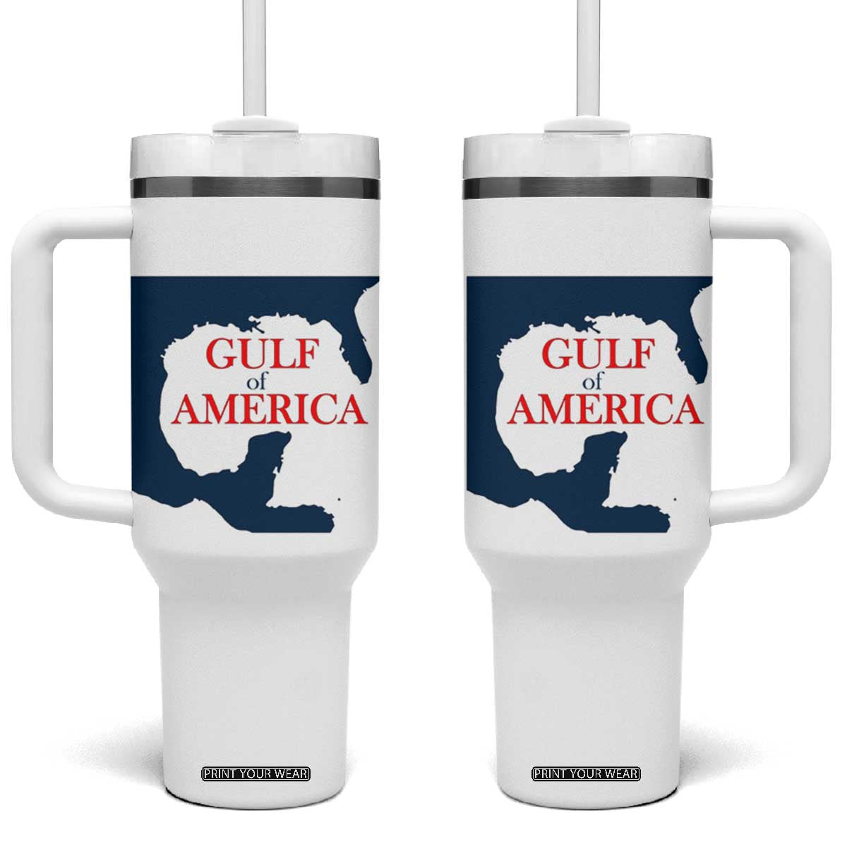 Trump America's Gulf Tumbler With Handle North America Map TS02 One Size: 40 oz White Print Your Wear