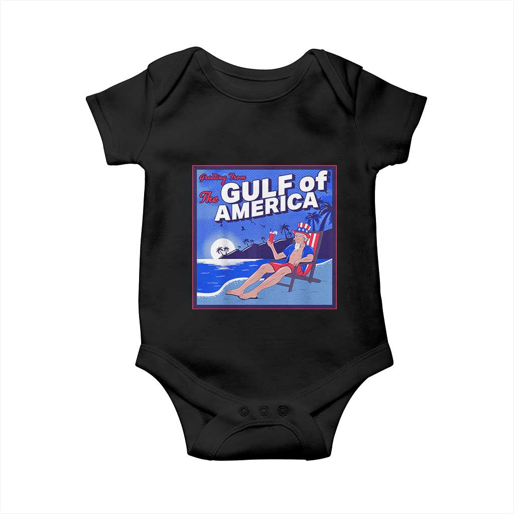 Trump America's Gulf Baby Onesie Greeting from the Patriot Uncle Sam TS02 Black Print Your Wear