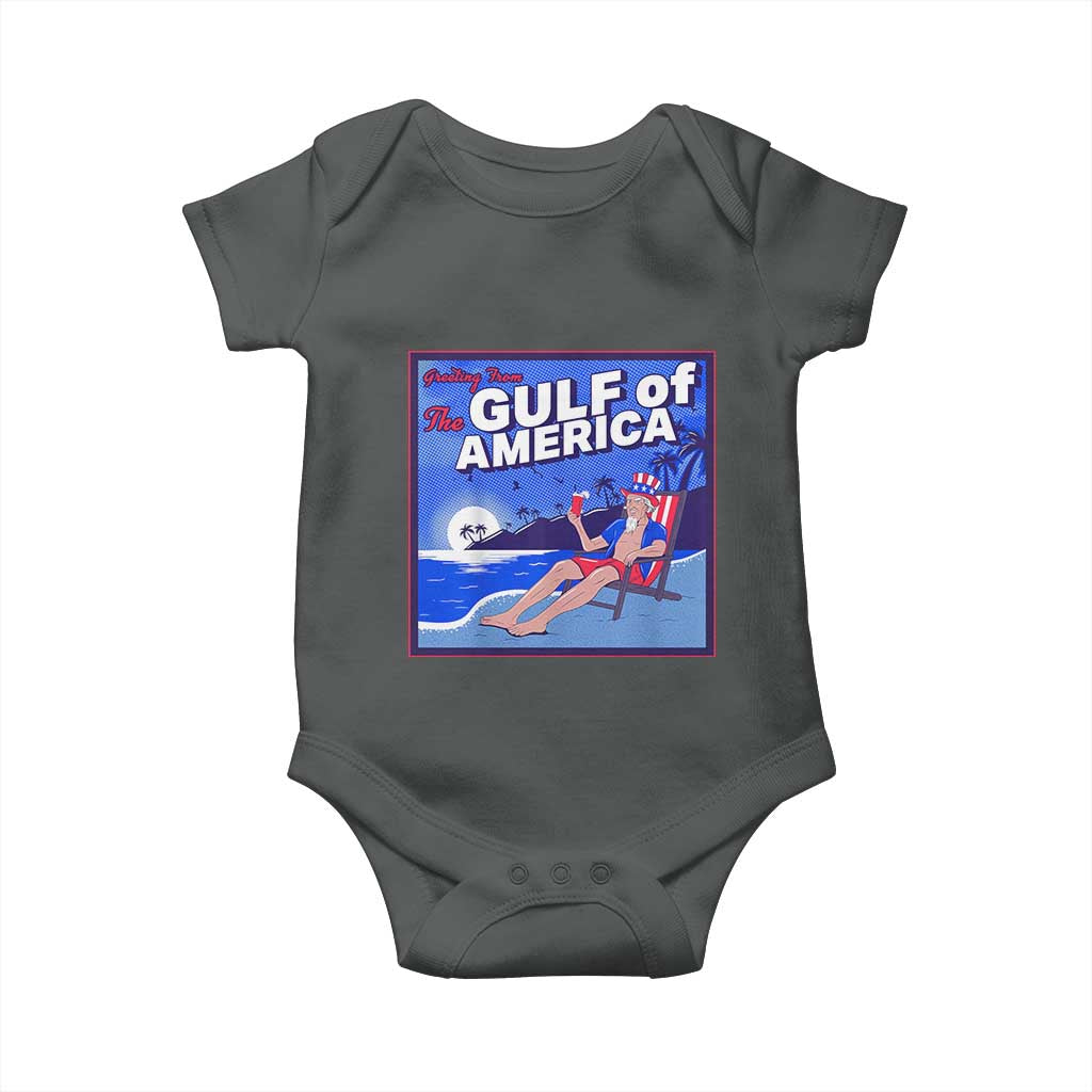 Trump America's Gulf Baby Onesie Greeting from the Patriot Uncle Sam TS02 Dark Heather Print Your Wear