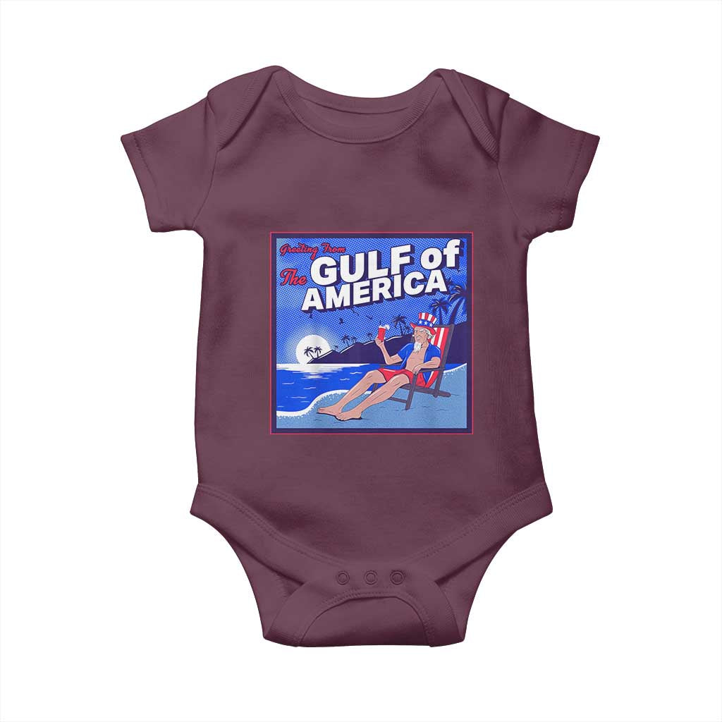 Trump America's Gulf Baby Onesie Greeting from the Patriot Uncle Sam TS02 Maroon Print Your Wear