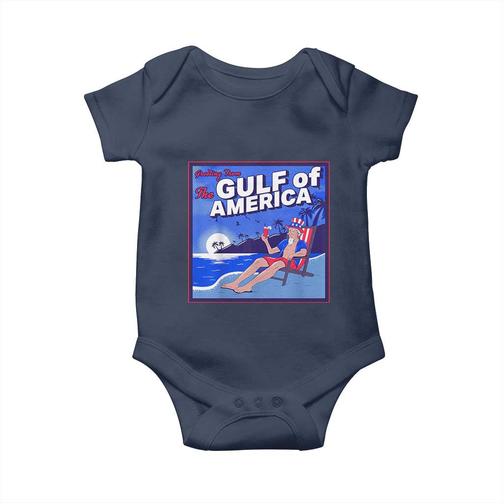 Trump America's Gulf Baby Onesie Greeting from the Patriot Uncle Sam TS02 Navy Print Your Wear