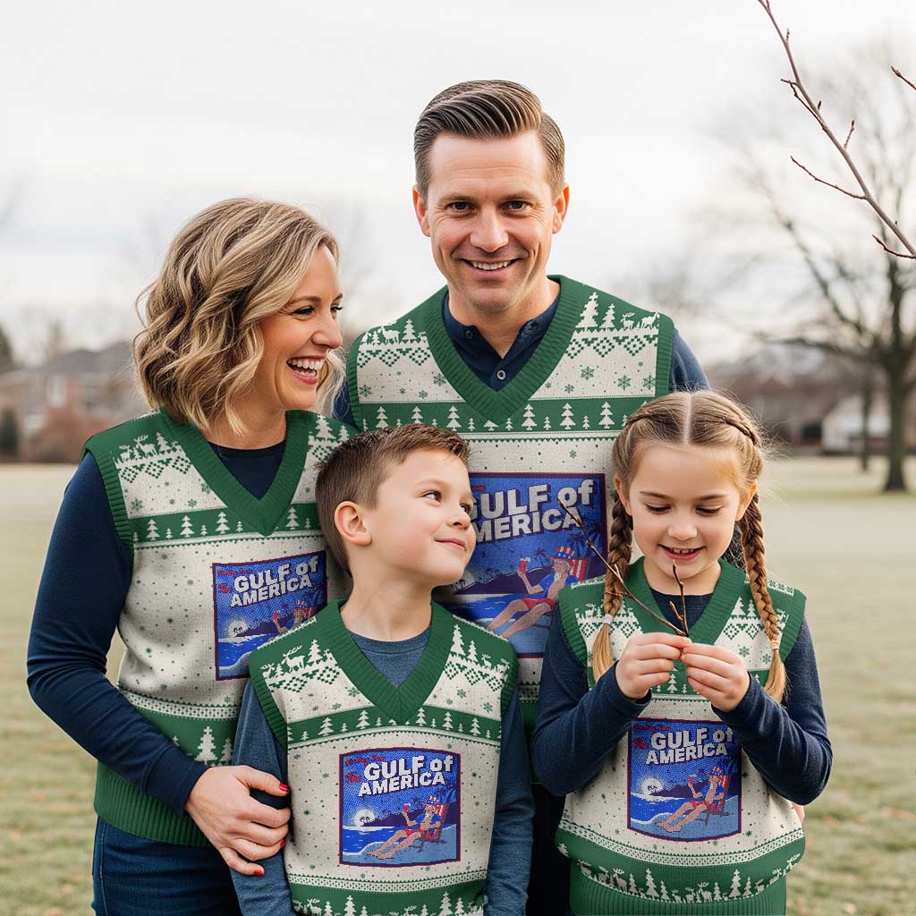 Trump America's Gulf V-Neck Knit Sweater Vest Greeting from the Patriot Uncle Sam TS02 Beige Green Print Your Wear