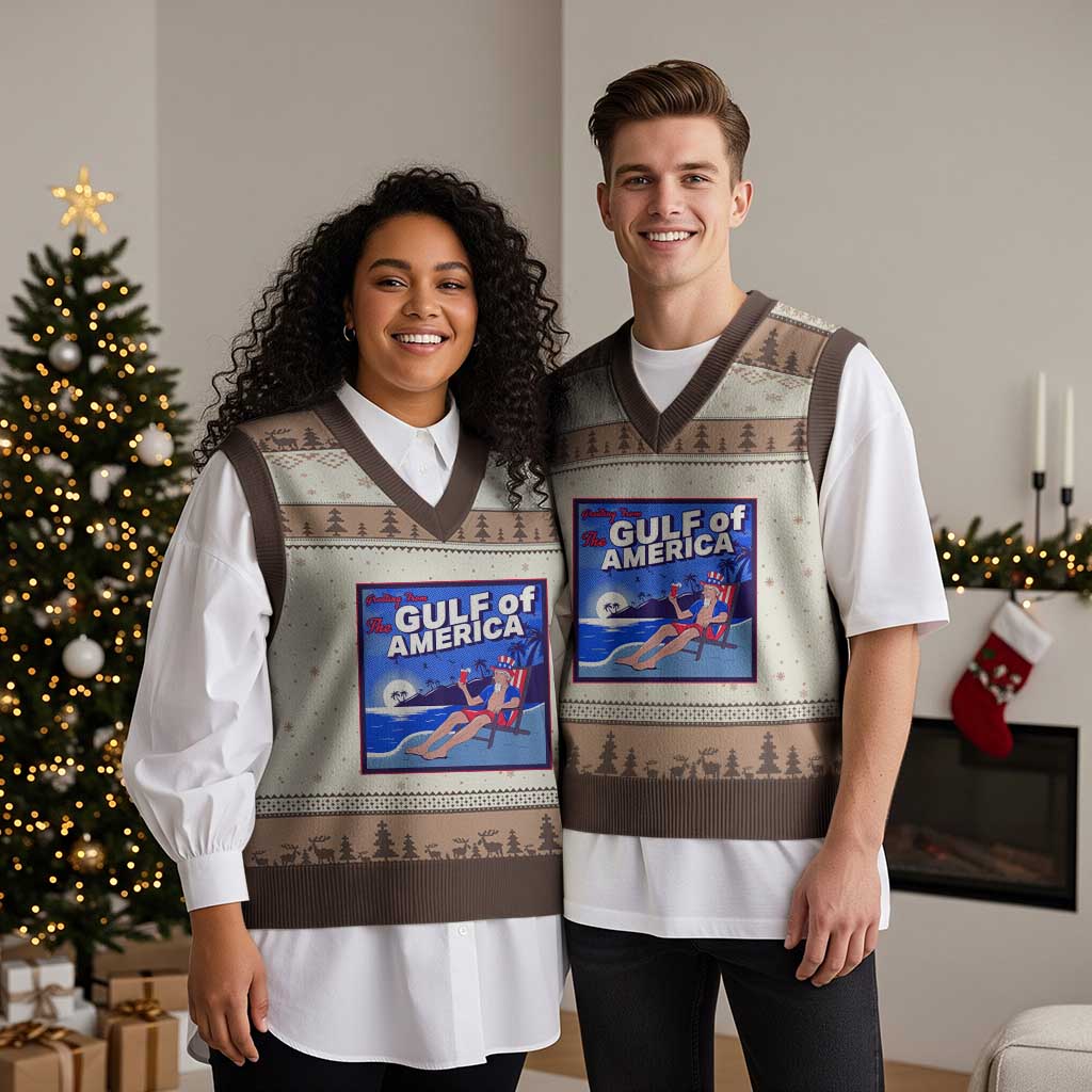 Trump America's Gulf V-Neck Knit Sweater Vest Greeting from the Patriot Uncle Sam TS02 Mocha Mousse Print Your Wear