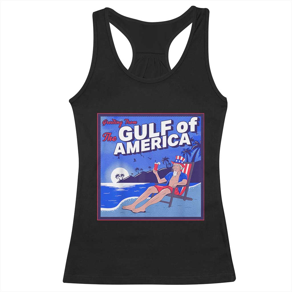 Trump America's Gulf Racerback Tank Top Greeting from the Patriot Uncle Sam TS02 Black Print Your Wear