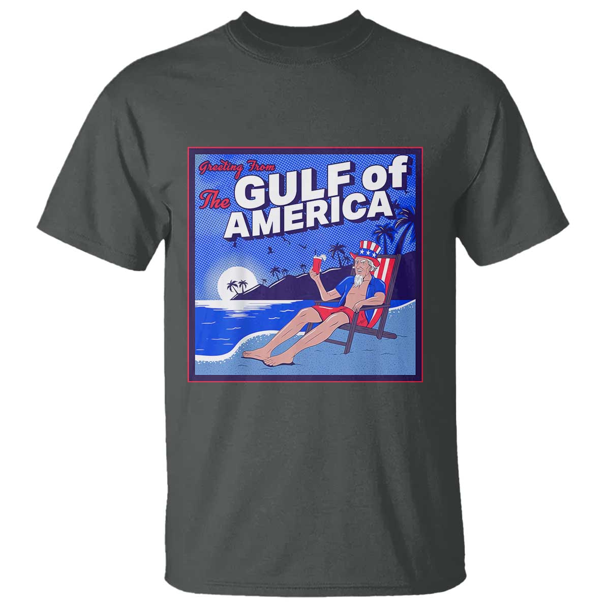 Trump America's Gulf T Shirt Greeting from the Patriot Uncle Sam TS02 Dark Heather Print Your Wear