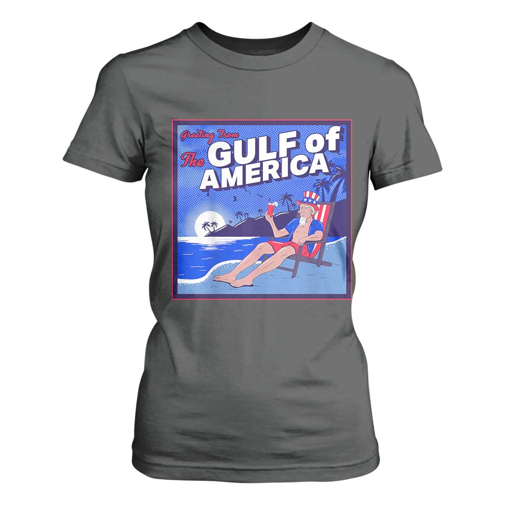 Trump America's Gulf T Shirt For Women Greeting from the Patriot Uncle Sam TS02 Dark Heather Print Your Wear