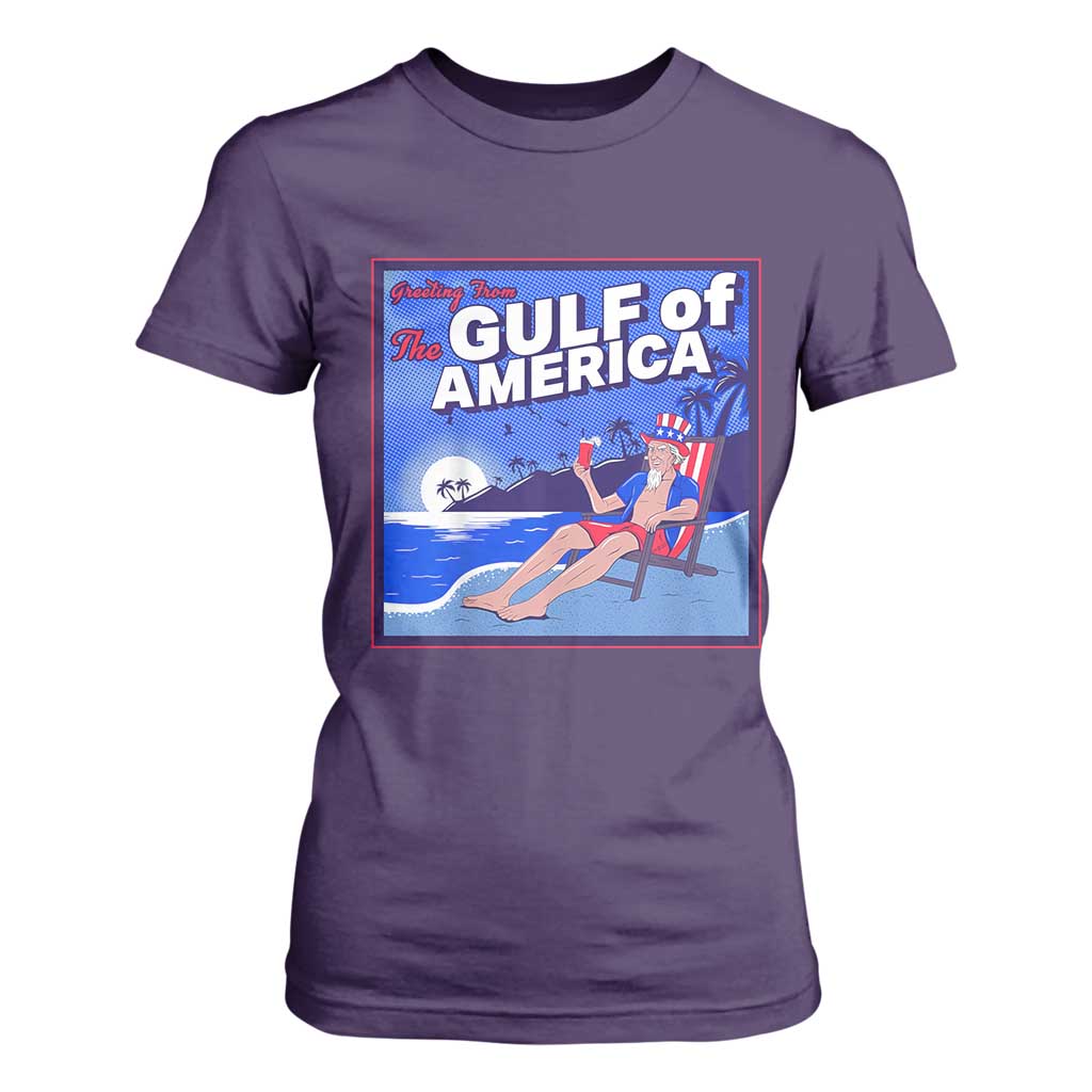 Trump America's Gulf T Shirt For Women Greeting from the Patriot Uncle Sam TS02 Purple Print Your Wear