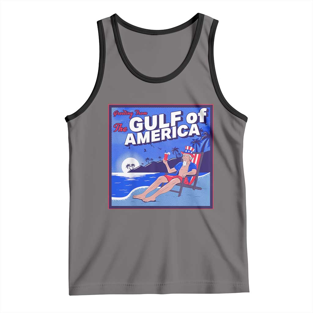 Trump America's Gulf Tank Top Greeting from the Patriot Uncle Sam TS02 Deep Heather Black Print Your Wear