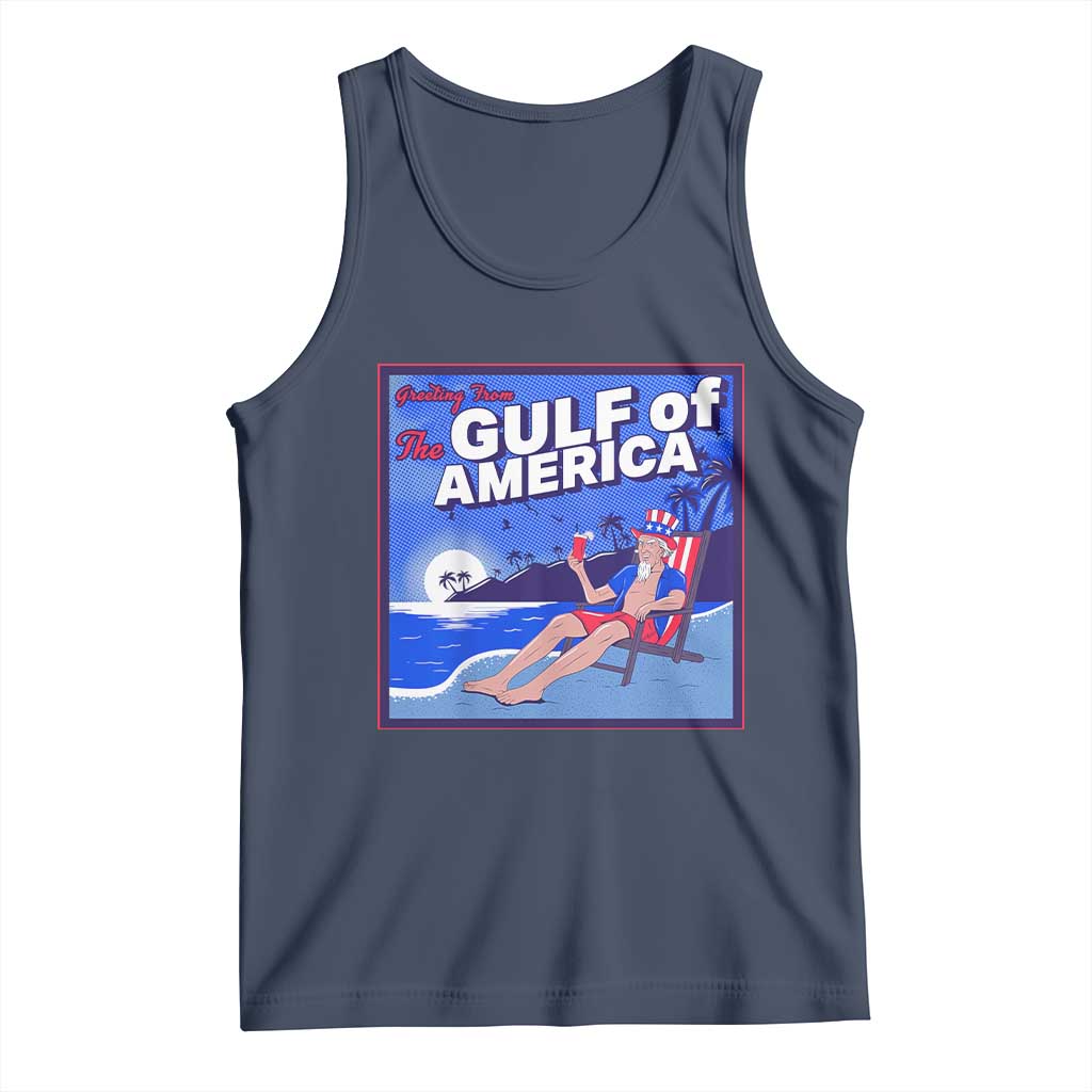 Trump America's Gulf Tank Top Greeting from the Patriot Uncle Sam TS02 Navy Print Your Wear
