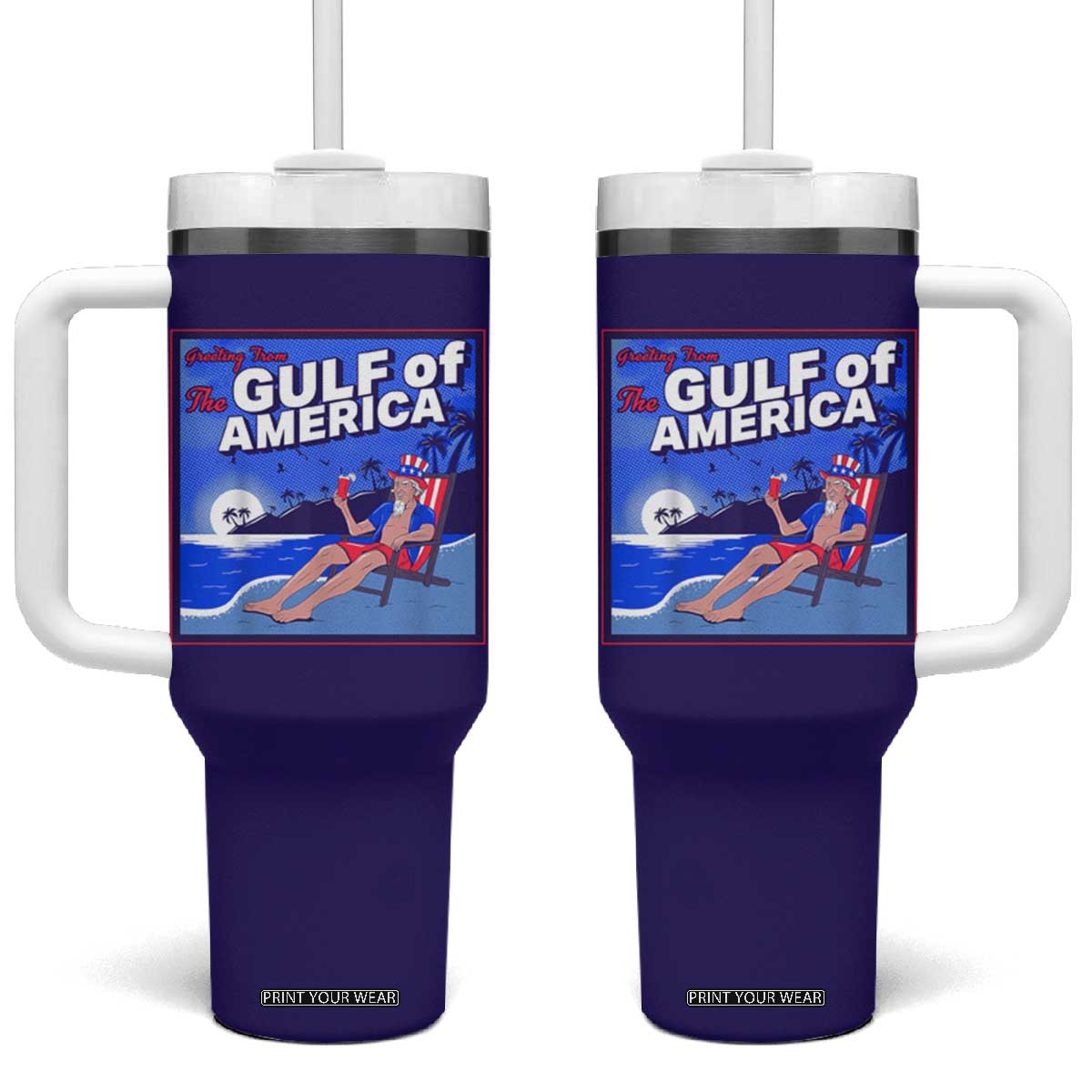 Trump America's Gulf Tumbler With Handle Greeting from the Patriot Uncle Sam TS02 One Size: 40 oz Royal Blue Print Your Wear