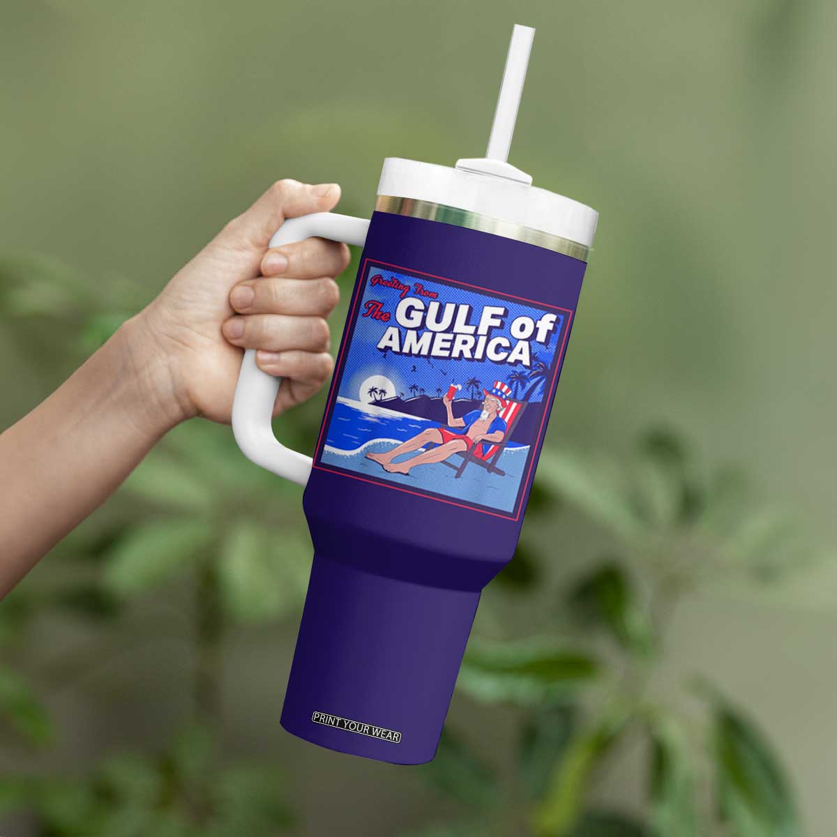 Trump America's Gulf Tumbler With Handle Greeting from the Patriot Uncle Sam TS02 Print Your Wear