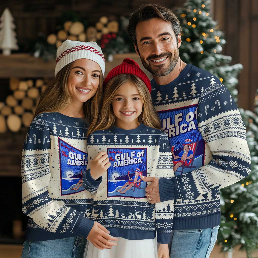 Trump America's Gulf Knit Sweatshirt Greeting from the Patriot Uncle Sam TS02 Navy Print Your Wear