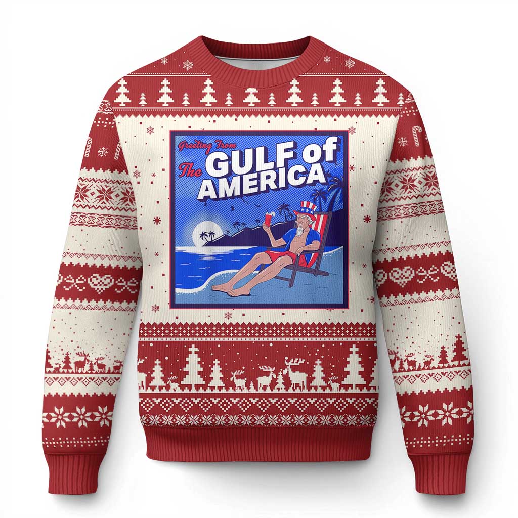 Trump America's Gulf Knit Sweatshirt Greeting from the Patriot Uncle Sam TS02 Red Print Your Wear