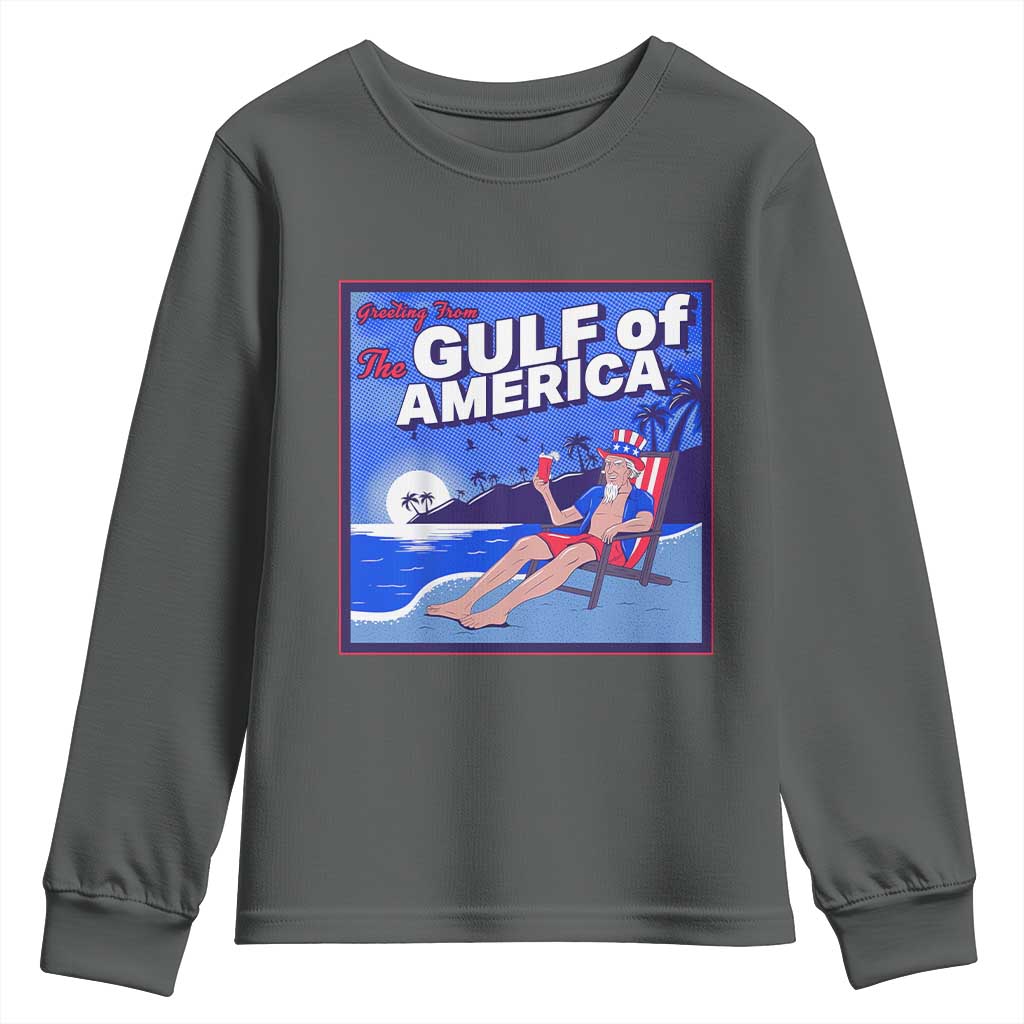 Trump America's Gulf Youth Sweatshirt Greeting from the Patriot Uncle Sam TS02 Dark Heather Print Your Wear