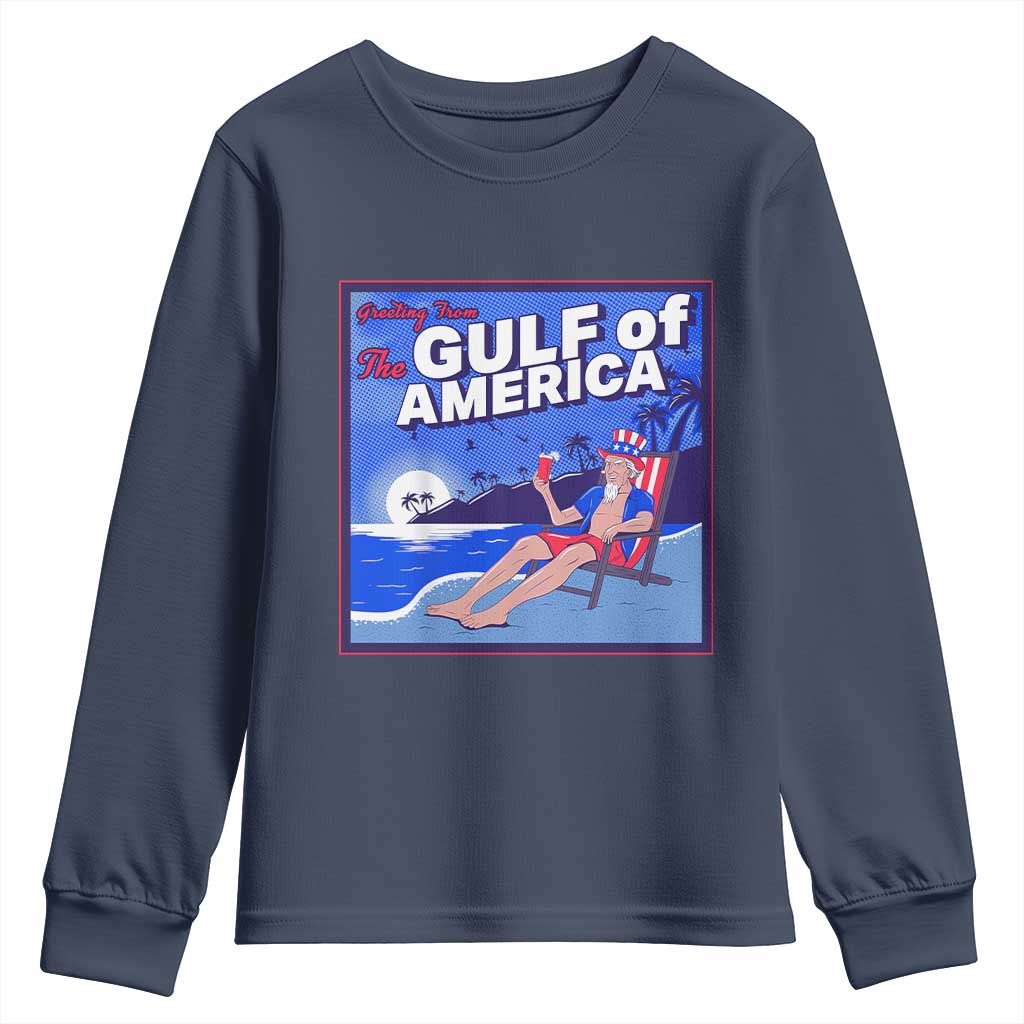Trump America's Gulf Youth Sweatshirt Greeting from the Patriot Uncle Sam TS02 Navy Print Your Wear