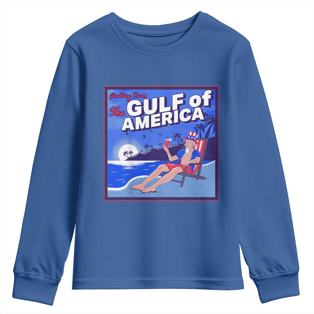 Trump America's Gulf Youth Sweatshirt Greeting from the Patriot Uncle Sam TS02 Royal Blue Print Your Wear