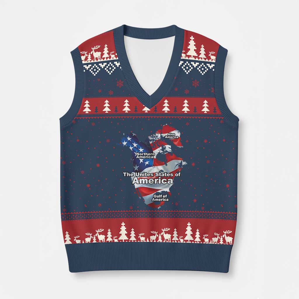Trump America's Gulf V-Neck Knit Sweater Vest Northen America Map American Flag TS02 Navy Red Print Your Wear