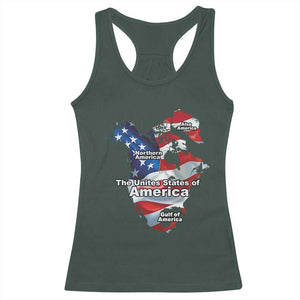 Trump America's Gulf Racerback Tank Top Northen America Map American Flag TS02 Dark Forest Green Print Your Wear