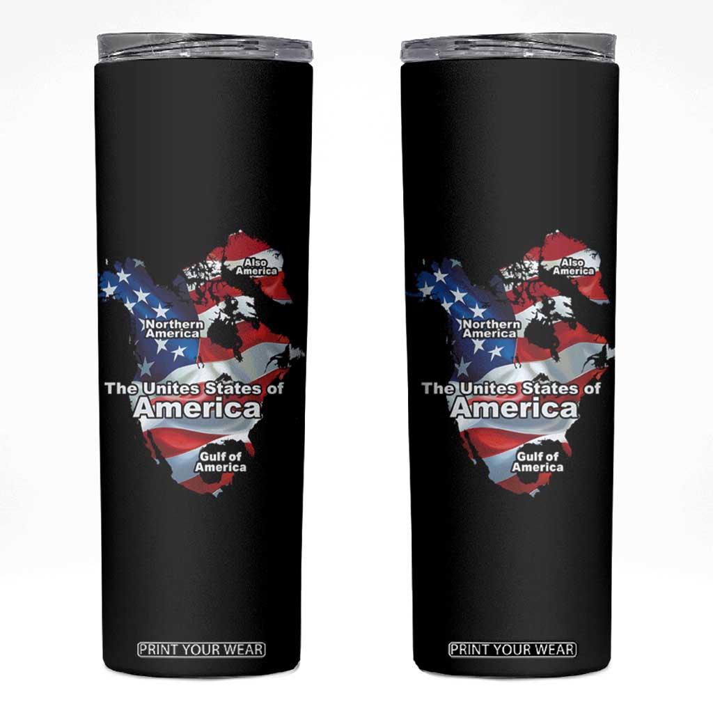 Trump America's Gulf Skinny Tumbler Northen America Map American Flag TS02 Black Print Your Wear
