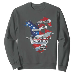 Trump America's Gulf Sweatshirt Northen America Map American Flag TS02 Dark Heather Print Your Wear