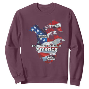 Trump America's Gulf Sweatshirt Northen America Map American Flag TS02 Maroon Print Your Wear