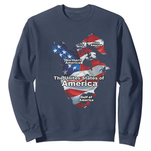 Trump America's Gulf Sweatshirt Northen America Map American Flag TS02 Navy Print Your Wear
