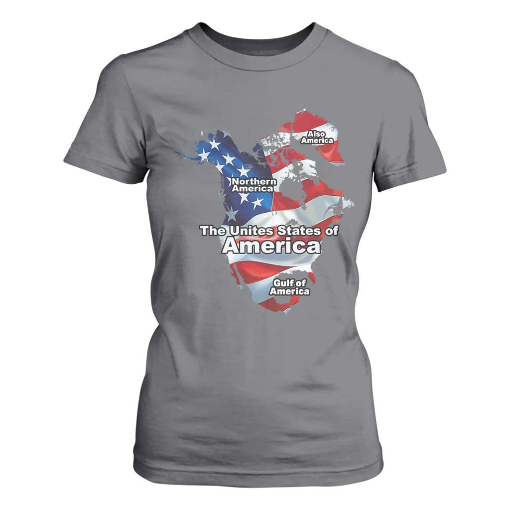 Trump America's Gulf T Shirt For Women Northen America Map American Flag TS02 Charcoal Print Your Wear