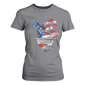 Trump America's Gulf T Shirt For Women Northen America Map American Flag TS02 Charcoal Print Your Wear