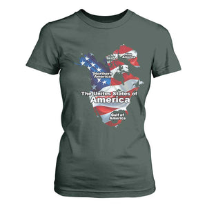 Trump America's Gulf T Shirt For Women Northen America Map American Flag TS02 Dark Forest Green Print Your Wear