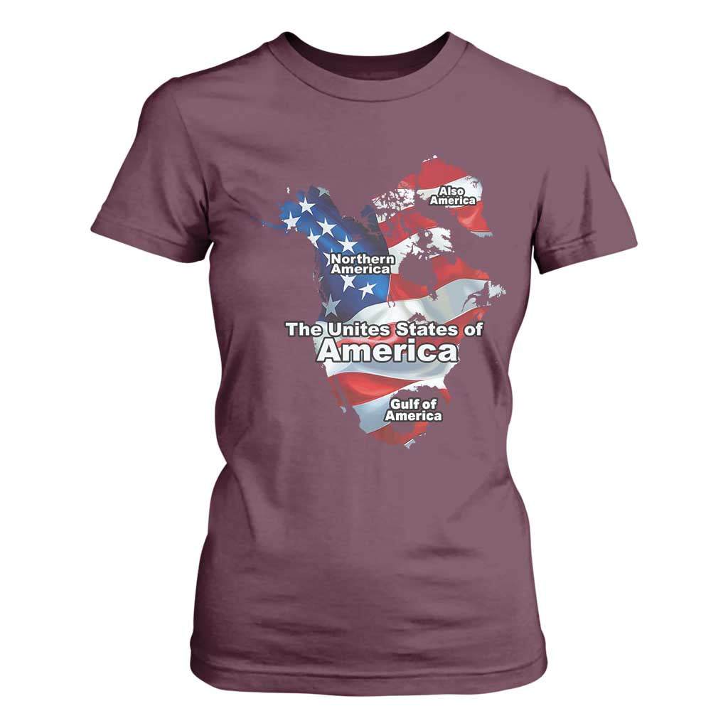 Trump America's Gulf T Shirt For Women Northen America Map American Flag TS02 Maroon Print Your Wear