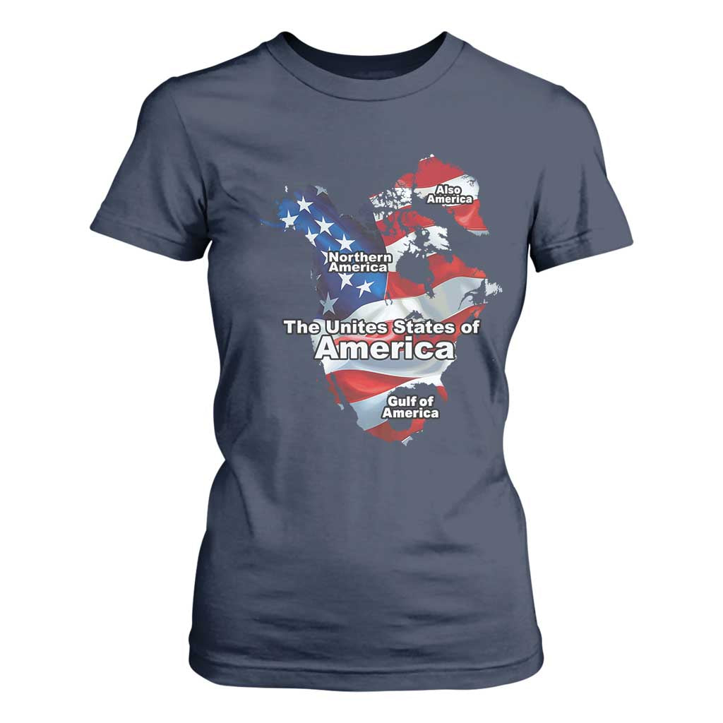 Trump America's Gulf T Shirt For Women Northen America Map American Flag TS02 Navy Print Your Wear