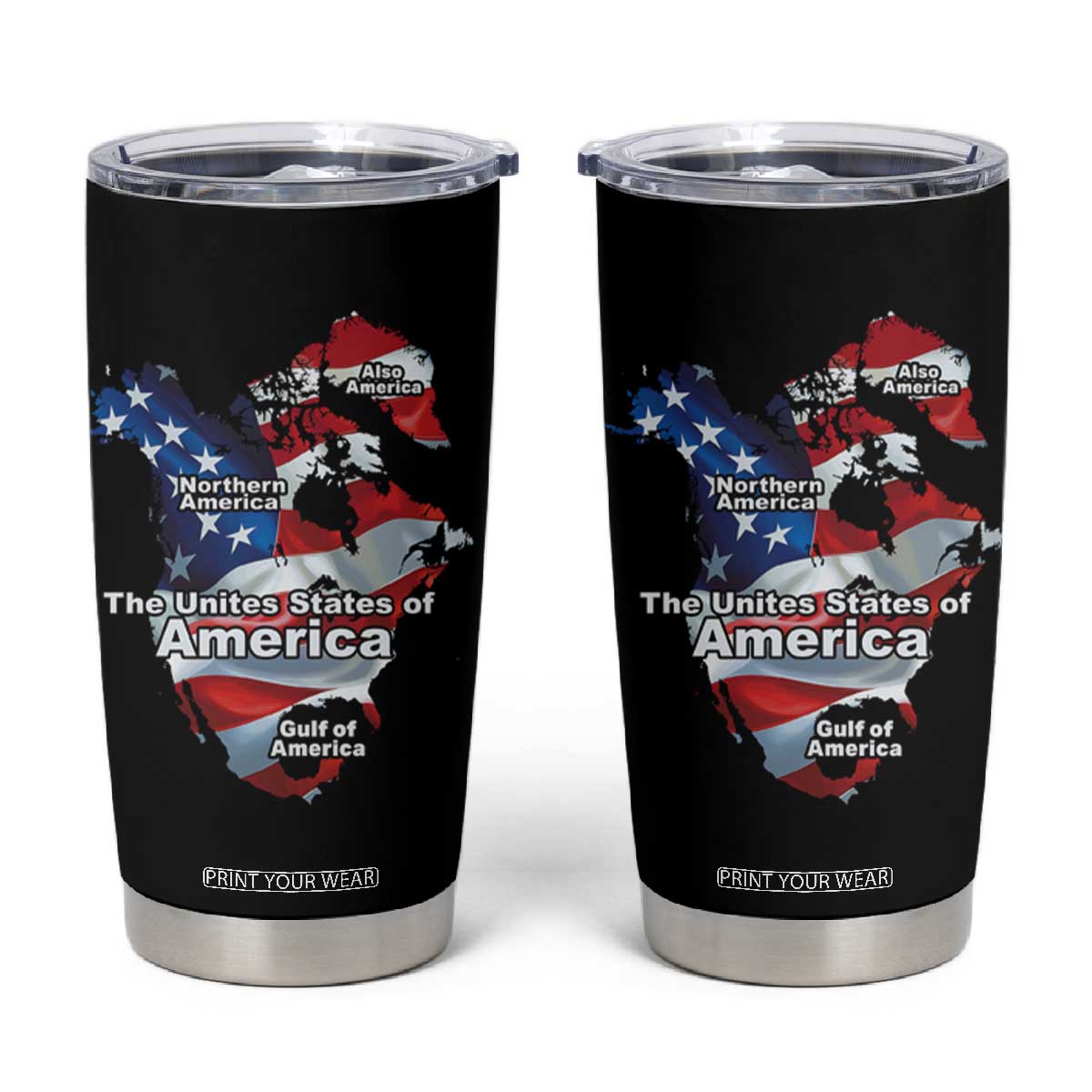 Trump America's Gulf Tumbler Cup Northen America Map American Flag TS02 Black Print Your Wear