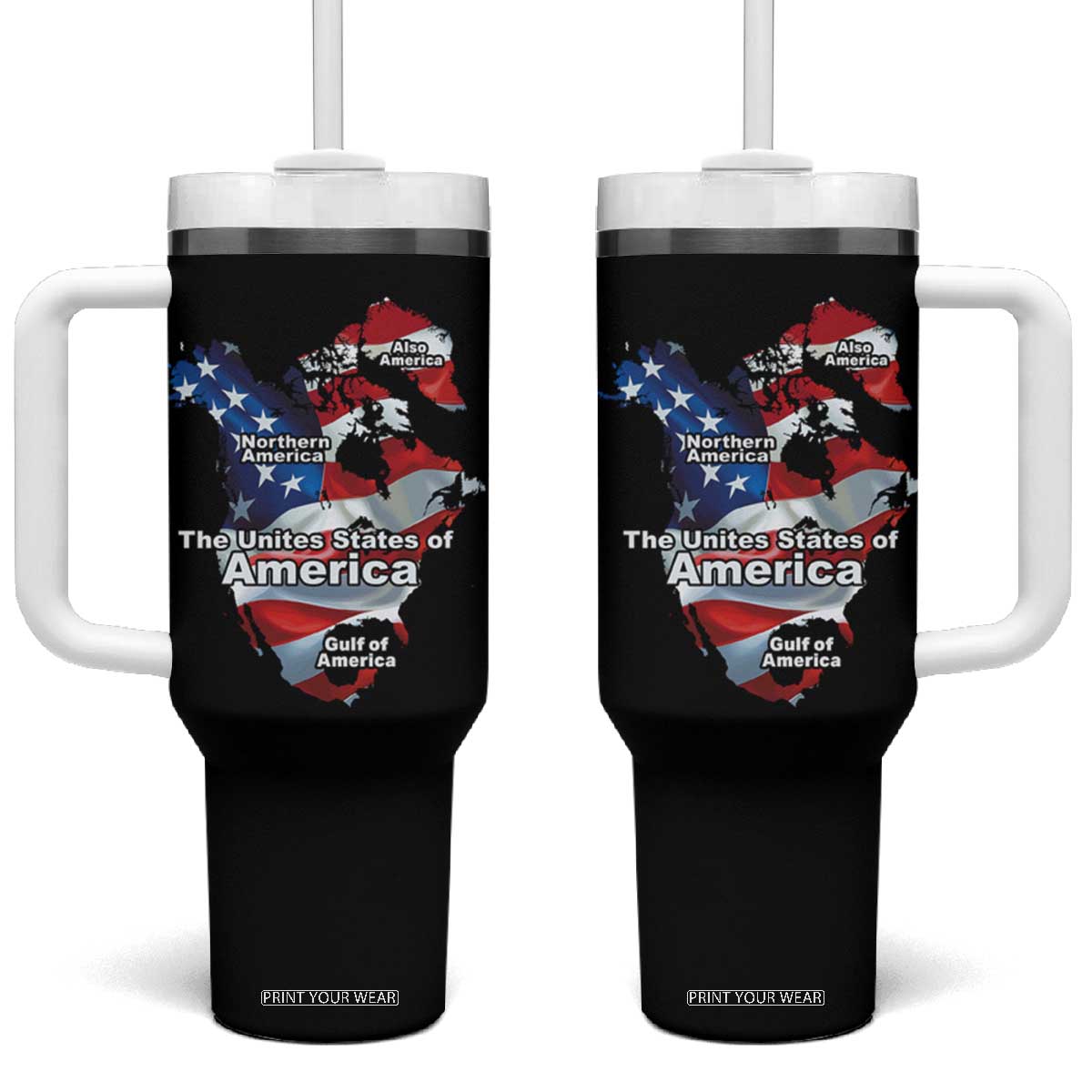 Trump America's Gulf Tumbler With Handle Northen America Map American Flag TS02 One Size: 40 oz Black Print Your Wear