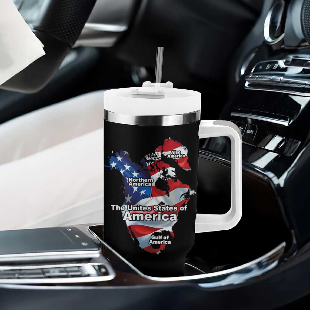 Trump America's Gulf Tumbler With Handle Northen America Map American Flag TS02 Print Your Wear