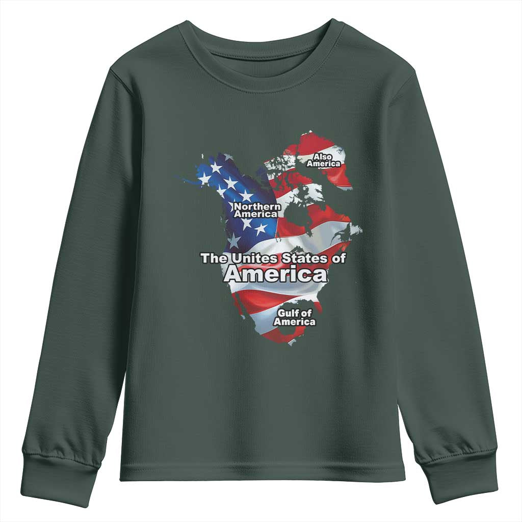 Trump America's Gulf Youth Sweatshirt Northen America Map American Flag TS02 Dark Forest Green Print Your Wear